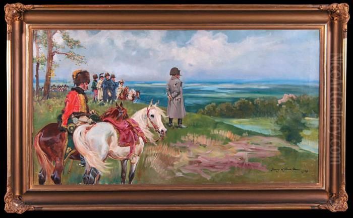 Napoleon Nad Niemnem, 1928 R. Oil Painting by Jerzy Kossak