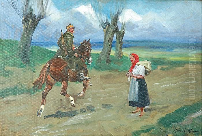 Spotkanie Na Drodze Oil Painting by Jerzy Kossak