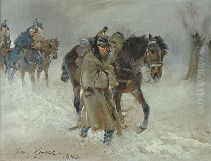 Wojsko Francuskie W Odwrocie Spod Moskwy Oil Painting by Jerzy Kossak