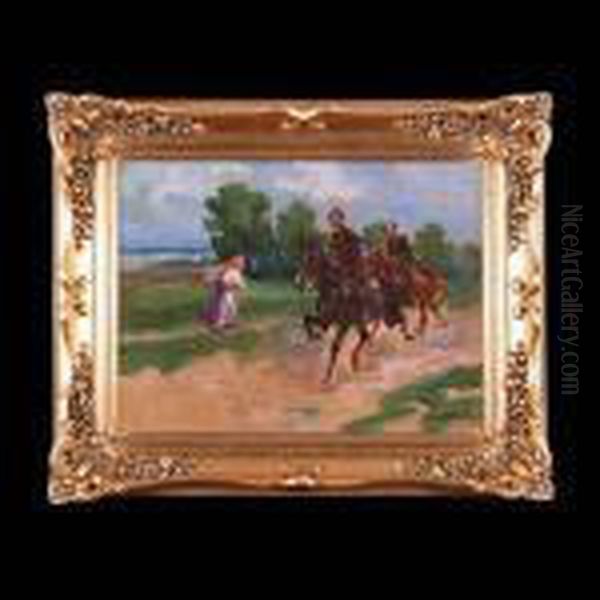 Ulani I Dziewczyna, 1928 R. Oil Painting by Jerzy Kossak