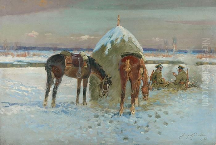 Postoj Zolnierzy Oil Painting by Jerzy Kossak