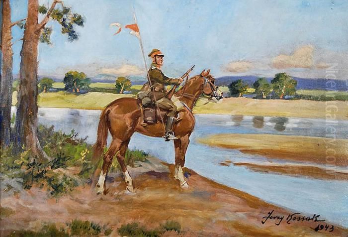 Ulan Na Warcie Oil Painting by Jerzy Kossak