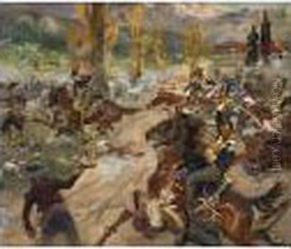 Battle Of Somosierra, 30 November 1808 Oil Painting by Jerzy Kossak