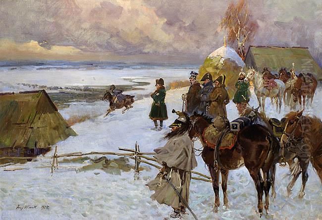 Przeprawa Przez Berezyne Oil Painting by Jerzy Kossak