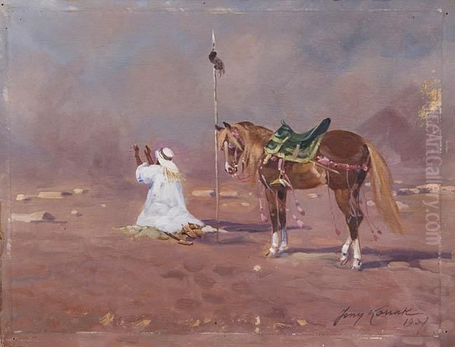 Modlitwa Beduina Na Pustyni Oil Painting by Jerzy Kossak
