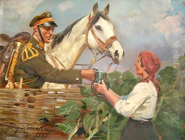 Mile Spotkanie,1935 Oil Painting by Jerzy Kossak