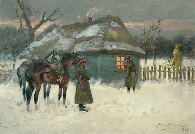 Przybyli Ulani Pod Okienko Oil Painting by Jerzy Kossak