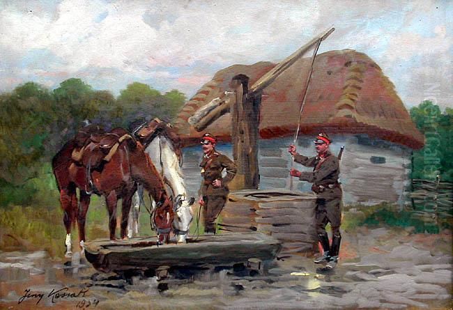Przy Studni Oil Painting by Jerzy Kossak