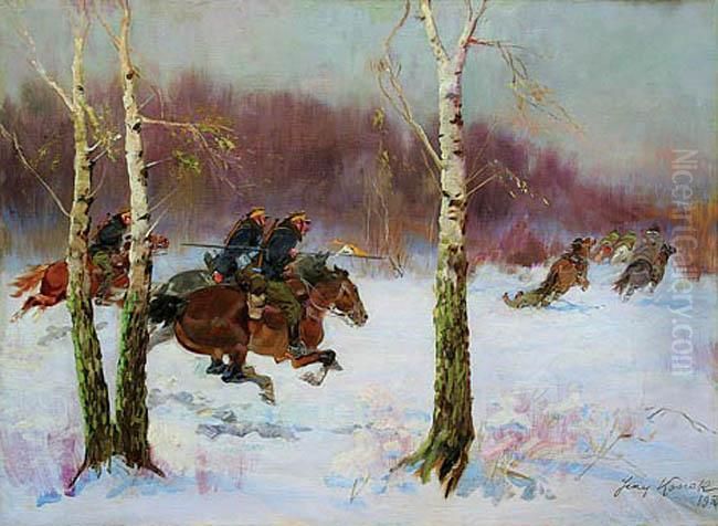 Poscig Oil Painting by Jerzy Kossak