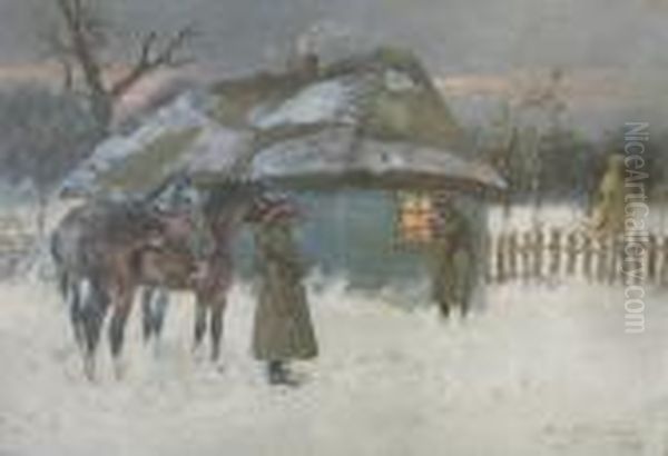 Przybyli Ulani Pod Okienko (1947) Oil Painting by Jerzy Kossak