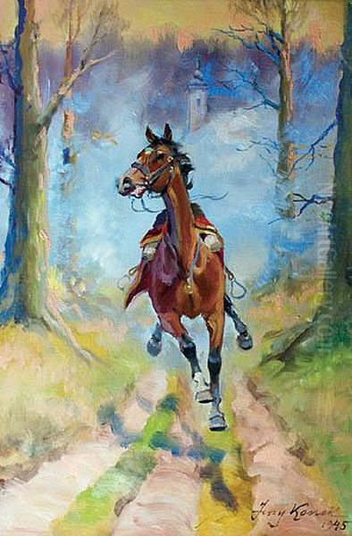 Sploszony Kon Oil Painting by Jerzy Kossak