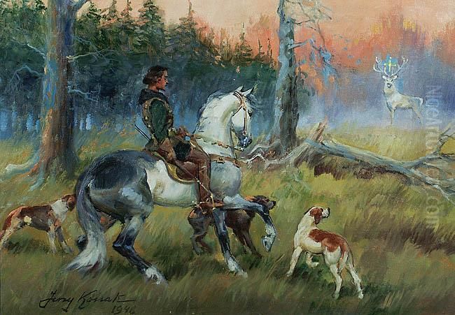 Swiety Hubert Oil Painting by Jerzy Kossak