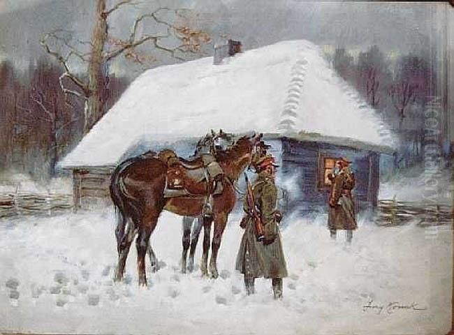 Patrol Zima Oil Painting by Jerzy Kossak