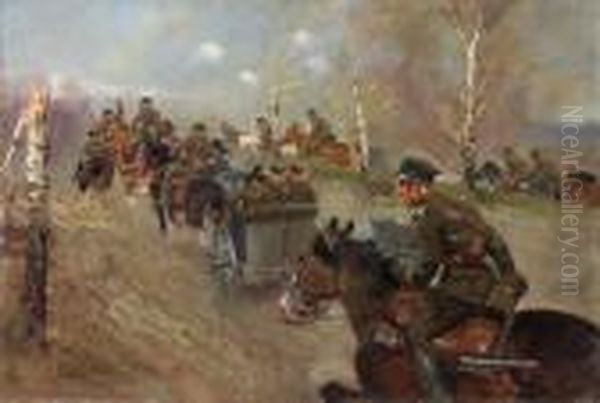 Artyleria Konna W Drodze Na Pozycje Oil Painting by Jerzy Kossak
