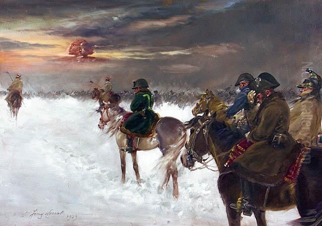 Wizja Napoleona W Odwrocie Spod Moskwy Oil Painting by Jerzy Kossak