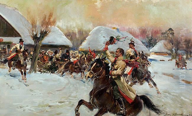 Wesele Krakowskie Zima Oil Painting by Jerzy Kossak
