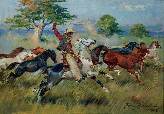 Polowanie Z Lassem Oil Painting by Jerzy Kossak