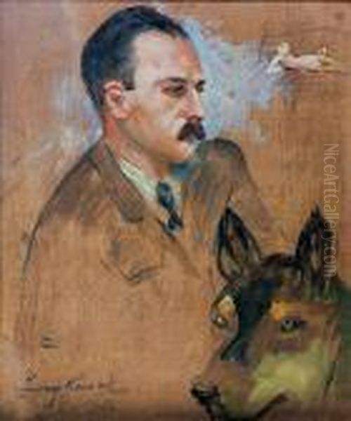 Portret Mezczyzny Z Psem Oil Painting by Jerzy Kossak