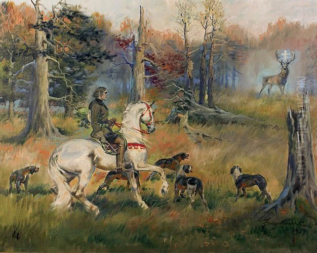 Polowanie Sw. Huberta Oil Painting by Jerzy Kossak