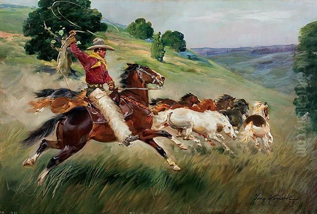 Lapanie Na Lasso Oil Painting by Jerzy Kossak