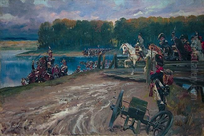 Przeprawa Napoleona Przez Rzeke Oil Painting by Jerzy Kossak