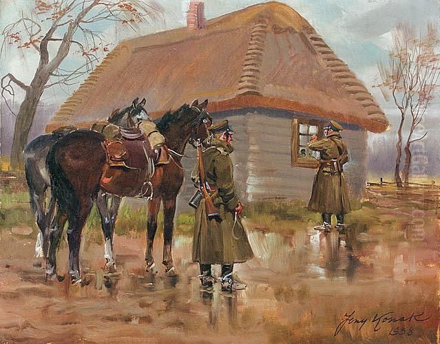 Przed Chata Oil Painting by Jerzy Kossak
