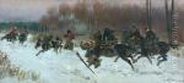 Potyczka Kawalerii Polskiej Epizod Z Wojny Polsko- Bolszewickiej Oil Painting by Jerzy Kossak