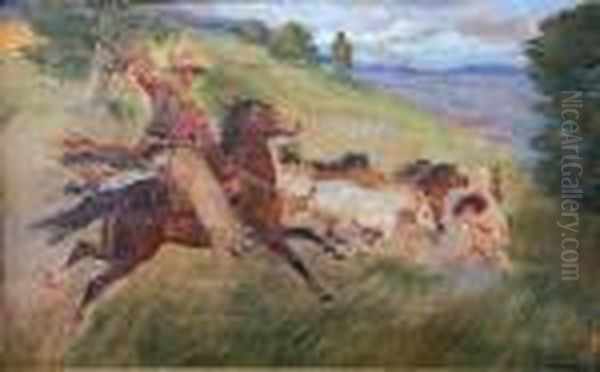 Polowanie Z Lassem Oil Painting by Jerzy Kossak