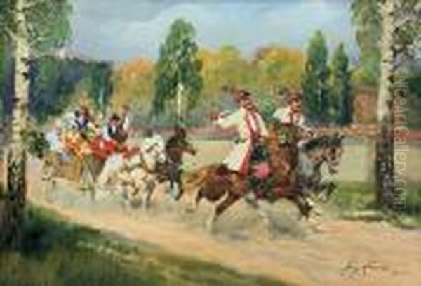 Wesele Krakowskie Oil Painting by Jerzy Kossak