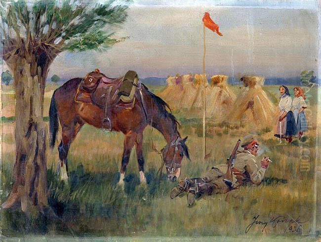 Zaloty, 1936 R. Oil Painting by Jerzy Kossak