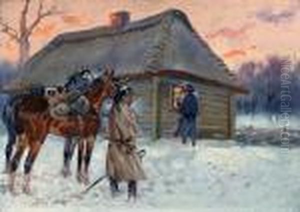 Na Kwatere, Lata Czterdzieste Xx W. Oil Painting by Jerzy Kossak