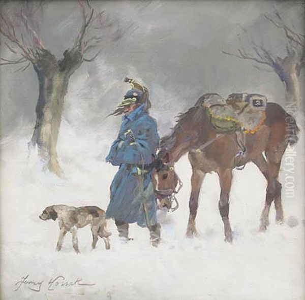 Samotny Kirasjer W Odwrocie Spod Moskwy Oil Painting by Jerzy Kossak