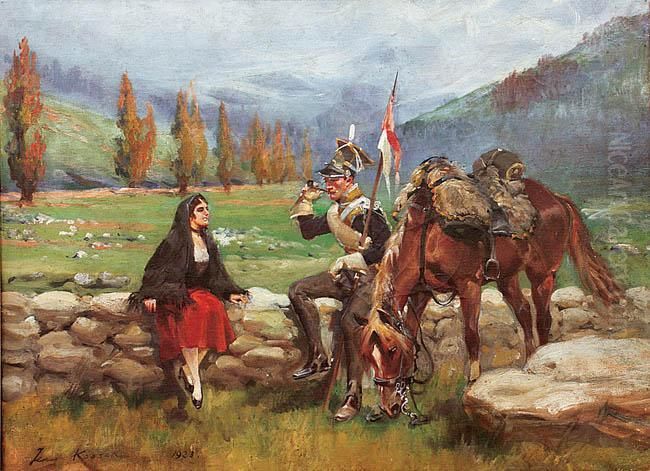 Zaloty W Wawozie Somosierra Oil Painting by Jerzy Kossak