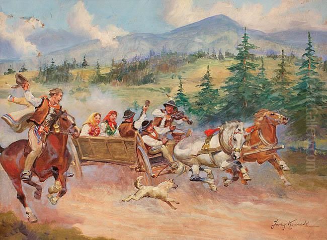 Druzbowie Goralscy Oil Painting by Jerzy Kossak