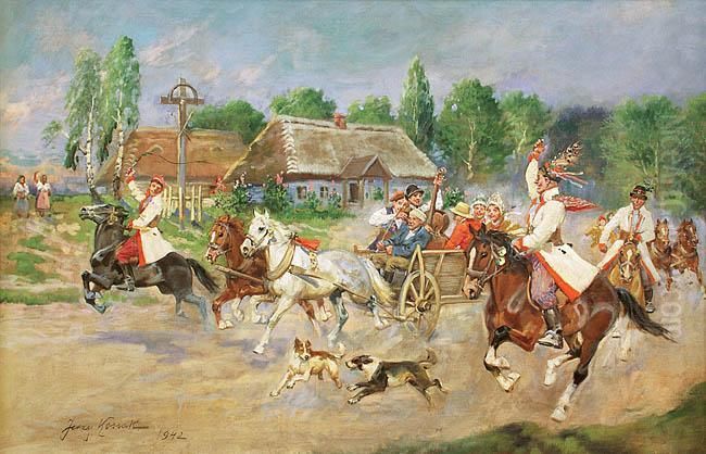 Wesele Krakowskie Oil Painting by Jerzy Kossak