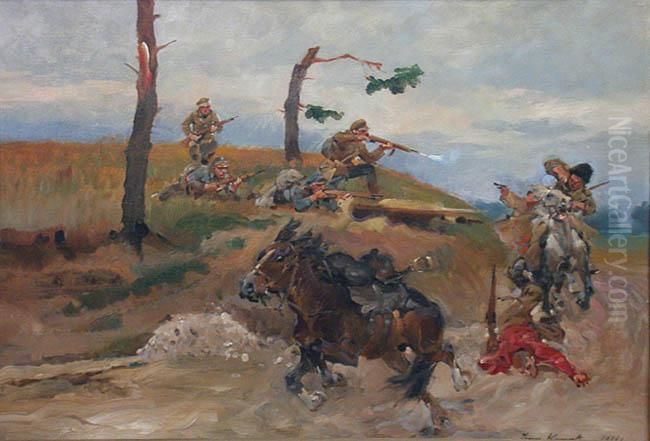 Potyczka Oil Painting by Jerzy Kossak