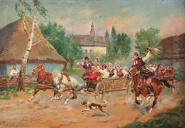 Wesele Krakowskie Oil Painting by Jerzy Kossak