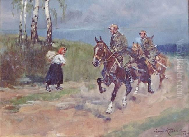 Spotkanie (1929) Oil Painting by Jerzy Kossak