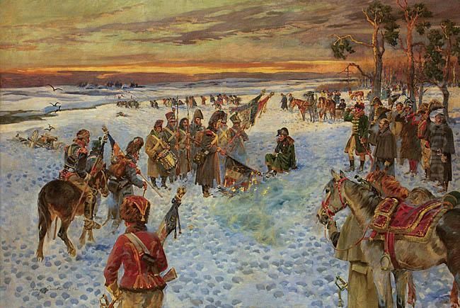 Powrot Z Moskwy - Palenie Sztandarow Oil Painting by Jerzy Kossak