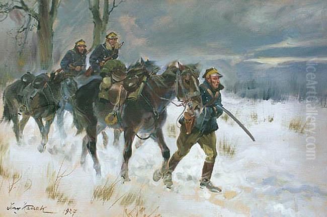 Zwiad Kawalerii Wojsk Pogranicza Oil Painting by Jerzy Kossak