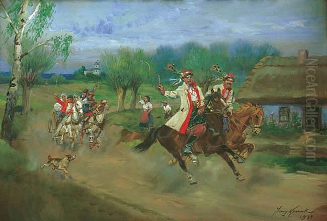 Wesele Krakowskie Oil Painting by Jerzy Kossak