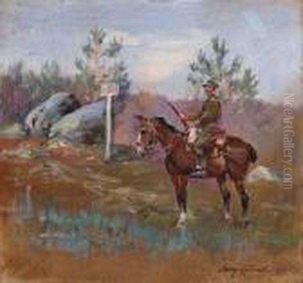 Na Granicy, 1932 R. Oil Painting by Jerzy Kossak