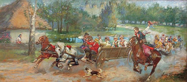 Wesele Krakowskie Oil Painting by Jerzy Kossak