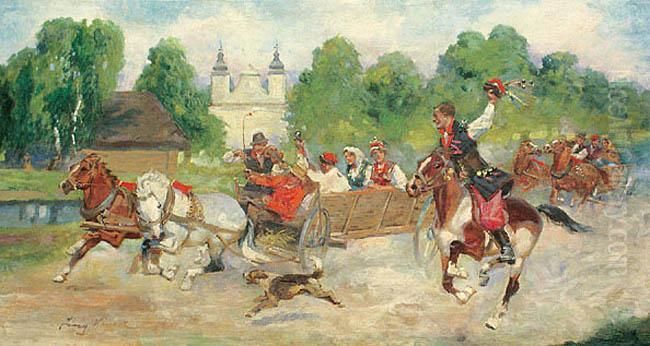 Wesele Krakowskie Oil Painting by Jerzy Kossak