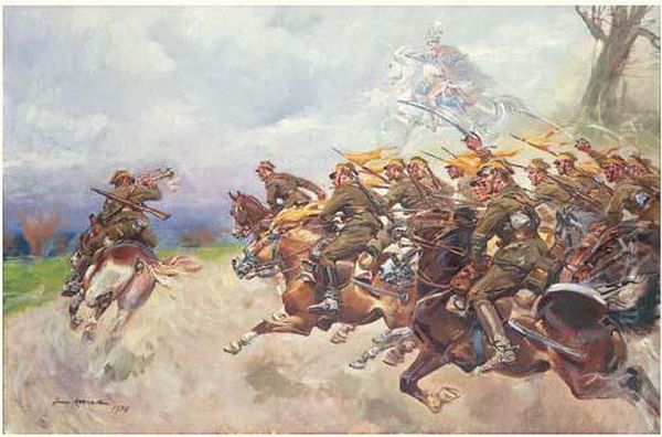 La Charge De Cavalerie , 1930. Oil Painting by Jerzy Kossak