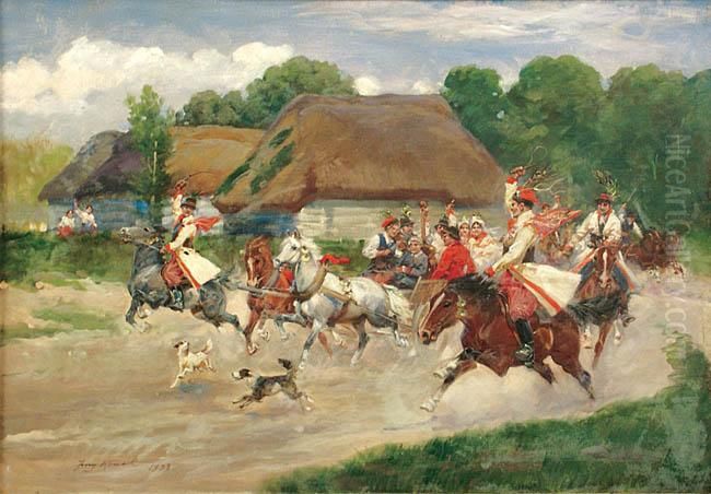 Wesele Krakowskie Oil Painting by Jerzy Kossak