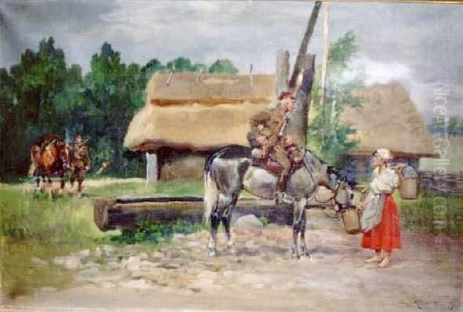 Przy Studni (1931) Oil Painting by Jerzy Kossak