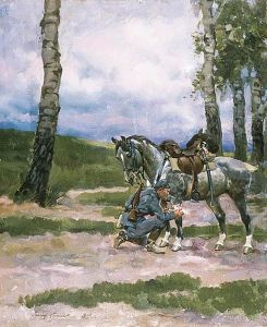 Legionista Opatrujacy Rannego W Noge Siwego Konia