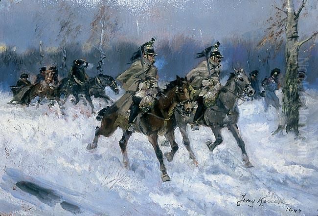 Odwrot Napoleona Spod Moskwy, 1944 R. Oil Painting by Jerzy Kossak