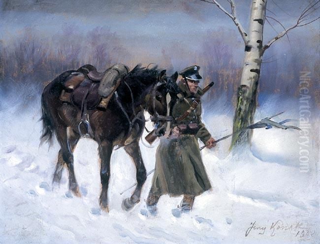 Wsrod Zamieci, 1938 R. Oil Painting by Jerzy Kossak